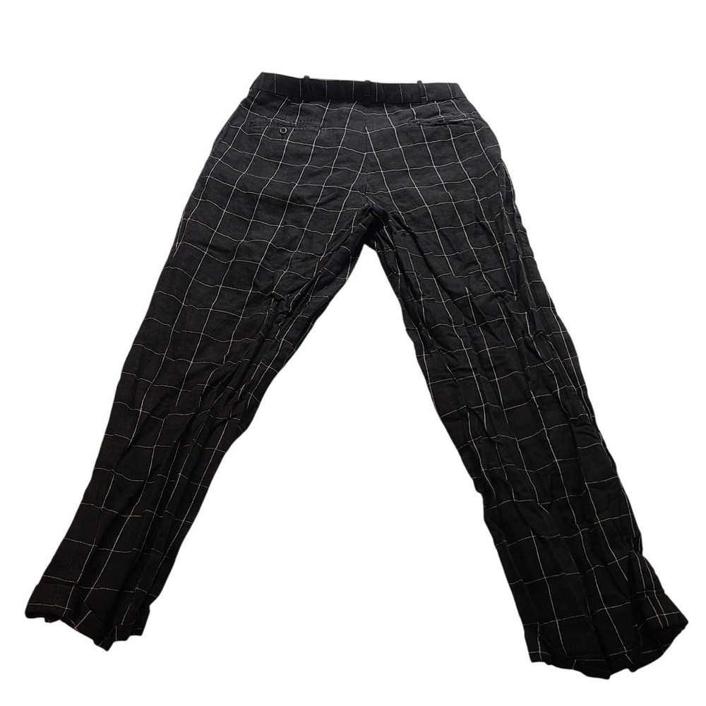 Successo Linen Windowpane Check Pleated Trousers Men's 34/32 Charcoal Grey Pants